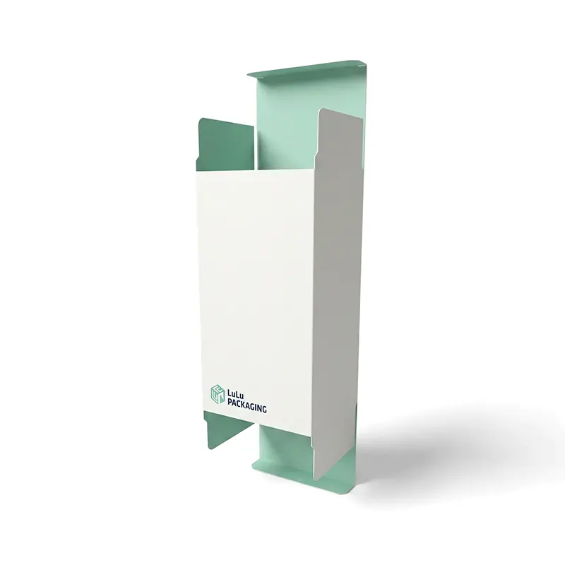 White straight tuck end cosmetic packaging box with professional retail presentation structure